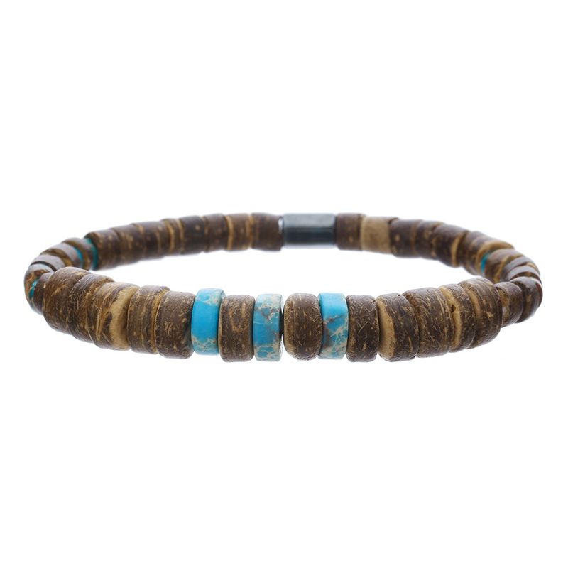 Pulseira elástica com contas de madeira turquesa, estilo boêmio de praia, trançada, ajustável, pulseira masculina, tornozeleira_voghion.com