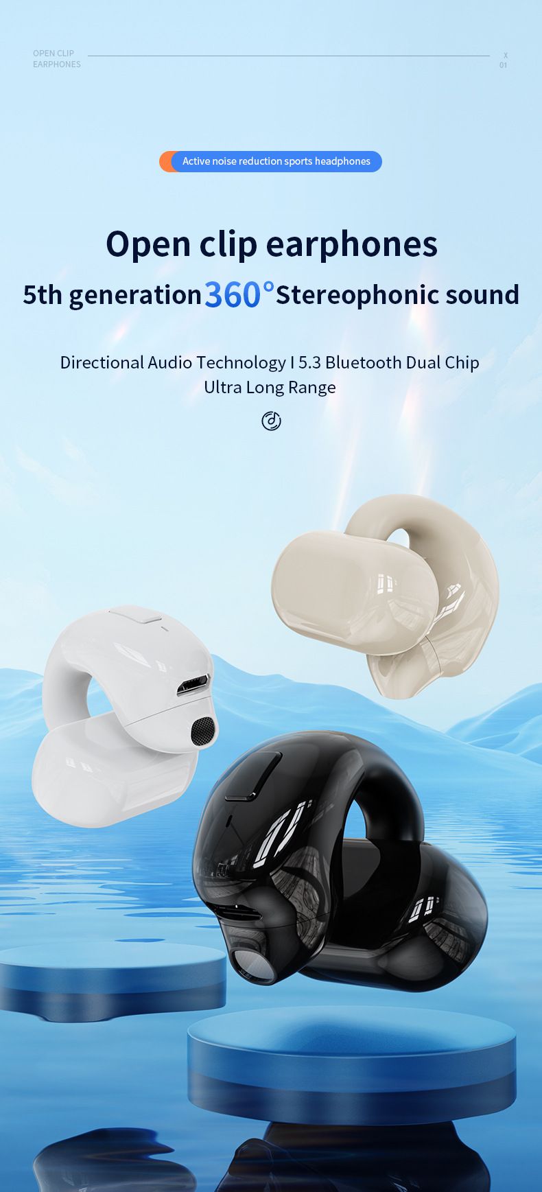Écouteurs à pince Bluetooth NK100P Casque mono-oreillette non intra-auriculaire pour le sport et les affaires_voghion.com