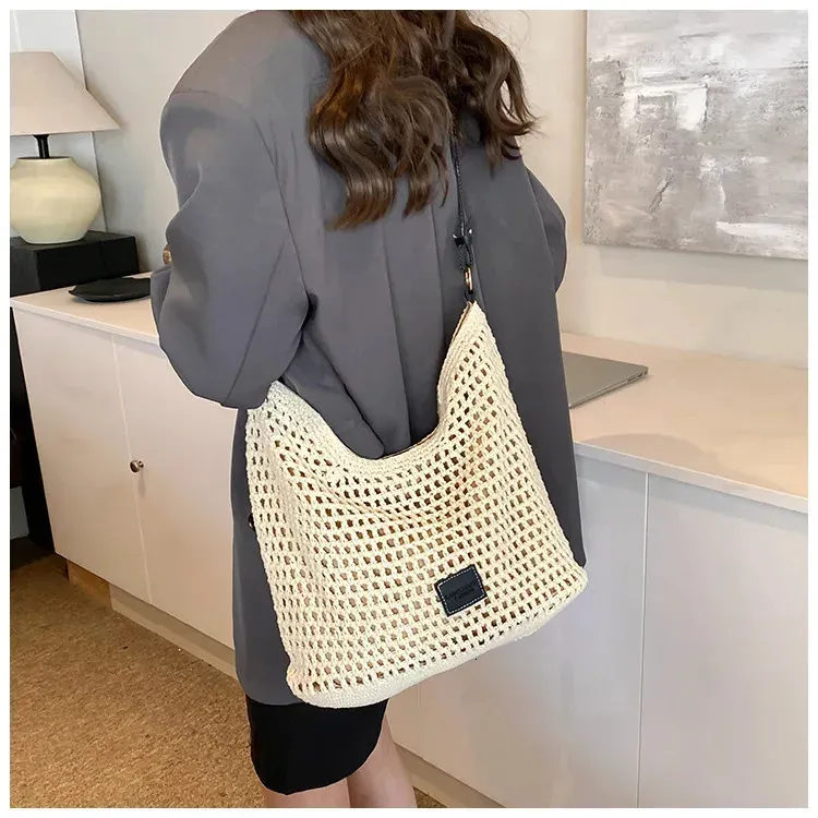 Strand Sommer Tasche Für Frauen Mesh Gewebt Schulter Verstellbaren Riemen Handtasche Große Kapazität Hobo Reise Urlaub Y250707_voghion.com