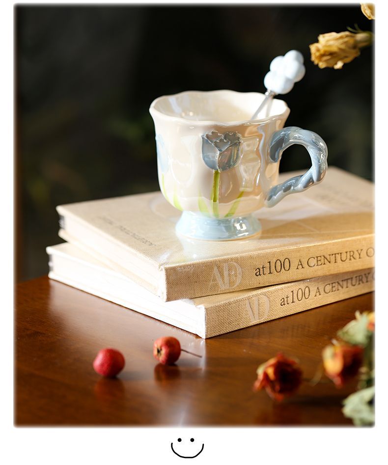 Tazza in ceramica con calice a forma di tulipano con fiore perlato, dipinta a mano, regalo personalizzato per il compleanno del migliore amico_voghion.com