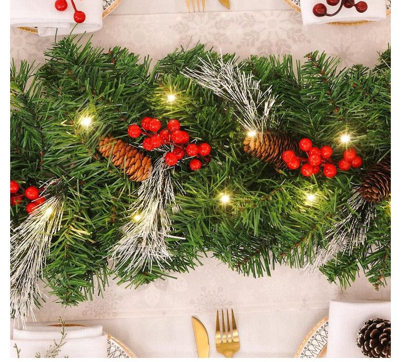 180/270CM Artificial Christmas Wreath Door Hanging Decor With Pine Needles & Ornaments - Warm White/Colorful LED Lights,_voghion.com