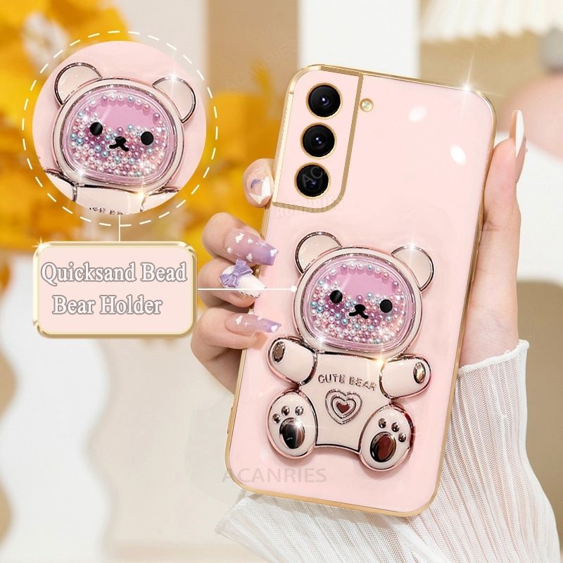 Custodia con supporto in silicone Quicksand Bear Holder S 24 22 23 25 per Samsung Galaxy S21 S20 S22 S23 S24 Fe S25 Plus Ultra_voghion.com
