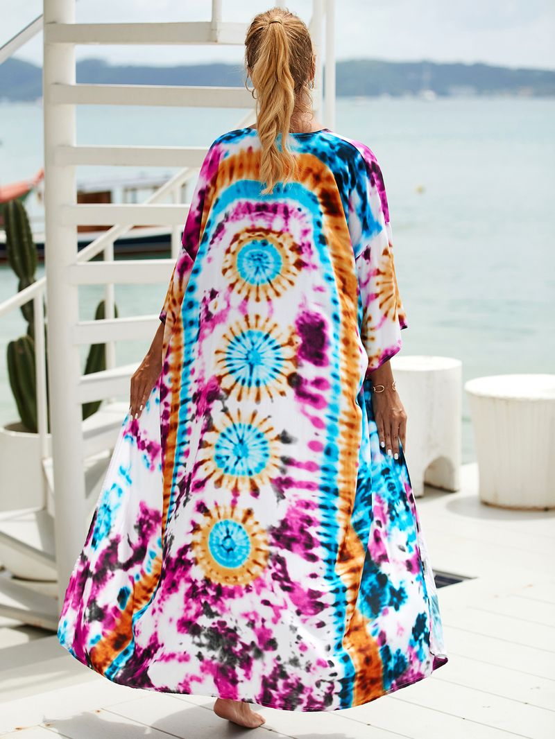 Women's Beach cover-up rayon positioning printed cardigan holiday sun protection shirt _voghion.com