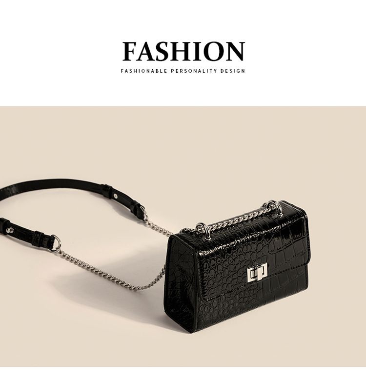 Borsa a tracolla singola quadrata piccola in tinta unita con motivo a coccodrillo avanzato, modello ascellare 2024, estate, nuova da donna_voghion.com