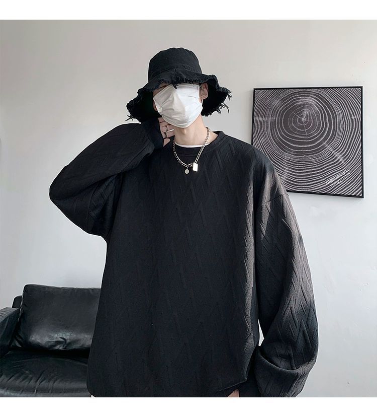 Herren-Sweatshirt mit besticktem Jacquard-Muster, langärmelig, lässig, Pullover-T-Shirt für Frühlings- und Herbstmodetrends_voghion.com