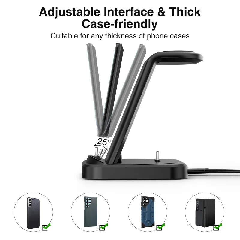 4 In 1 Fast Wireless Charging Station For Samsung Galaxy Charger With Alarm Clock Watch 6 5 Pro S24 S23 S22 S21_voghion.com