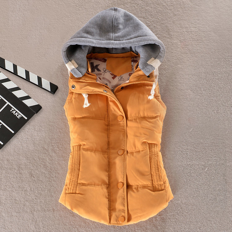 Donna versione coreana di gilet corto in velluto di cotone con cappuccio sottile sportivo_voghion.com