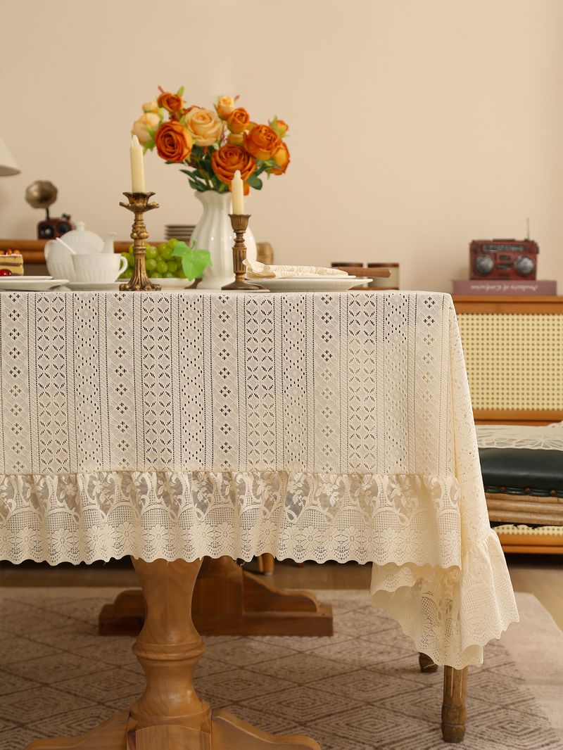 Nordic Luxury Dot Lace Trim Tablecloth – Elegant Non-Slip Durable Cover For Dining Table, Coffee Table, And Side Table, Multiple Colors & Sizes_voghion.com