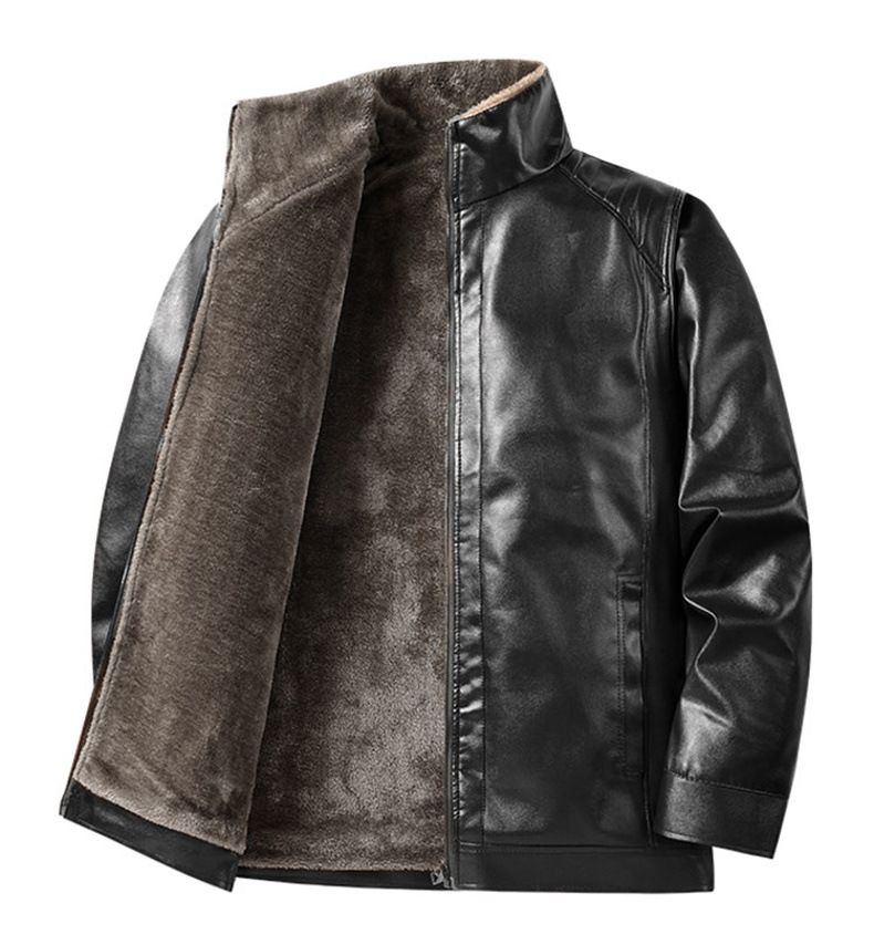 Giacca in similpelle da uomo con fodera in pile – Bomber invernale con collo alto (L-5XL, nero/marrone)_voghion.com
