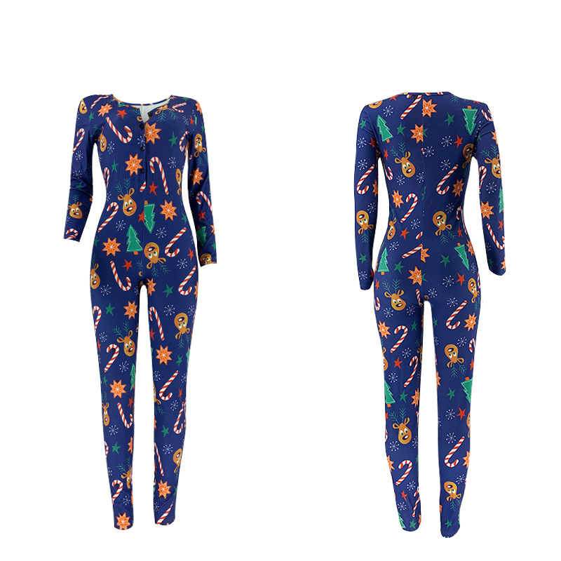 Women's Christmas sexy tight knit printed loungewear plus size onesie_voghion.com