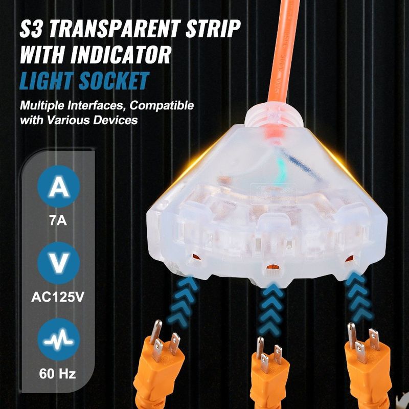 16AWG Duty Cord FT Retractable Break Lighted 10 3C Circuit SJTOW Amp Heavy Power With 30 Extension Tap Reel Triple Cord Outlet_voghion.com