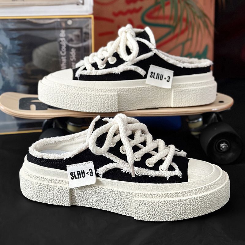 2025 New Niche Design Canvas Men's And Women's Casual Skateboard Couple's Live Streaming Trendy Shoes, Half Slippers_voghion.com