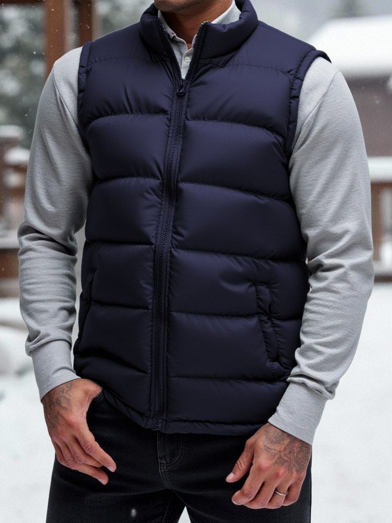 Herren-Winter-Pufferweste – leichte, gesteppte, ärmellose Jacke, Stehkragen, Reißverschluss vorne, dekorative Taschen, unverzichtbar für den lässigen Lagenlook_voghion.com
