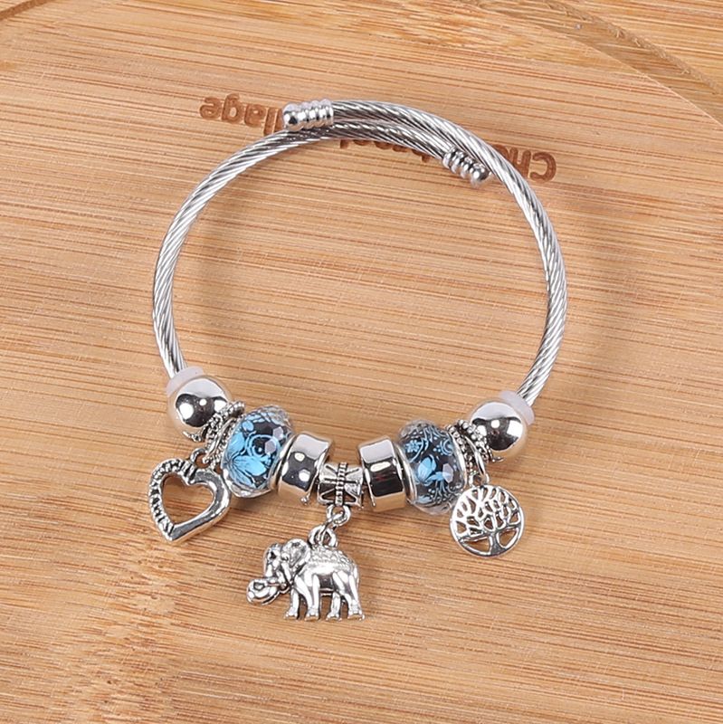 Familienmodestil Bunte Perlenkrone Liebesschlüssel Glückseliger Elefant Paar Student Vielseitiges Armband_voghion.com