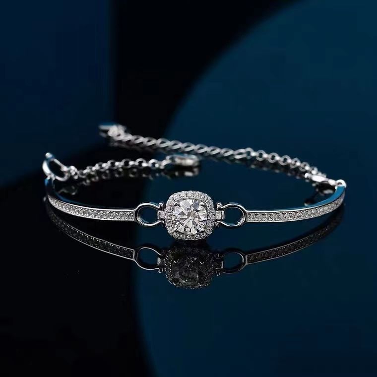 Sterling Zilveren Geplatineerde Armband D Kleur Moissanite Halve Armband Ronde Tas Eenvoudige Sfeervolle Vrouwelijke Gift_voghion.com