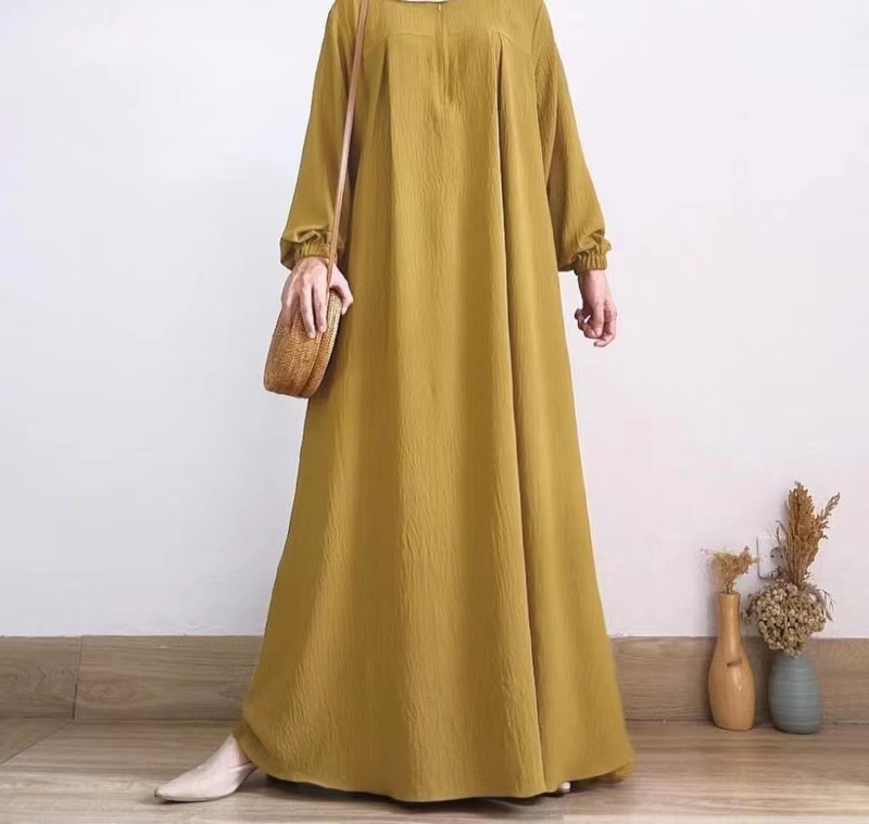 Women Front Zipper Round Neck Elastic Cuffs Long Robe_voghion.com