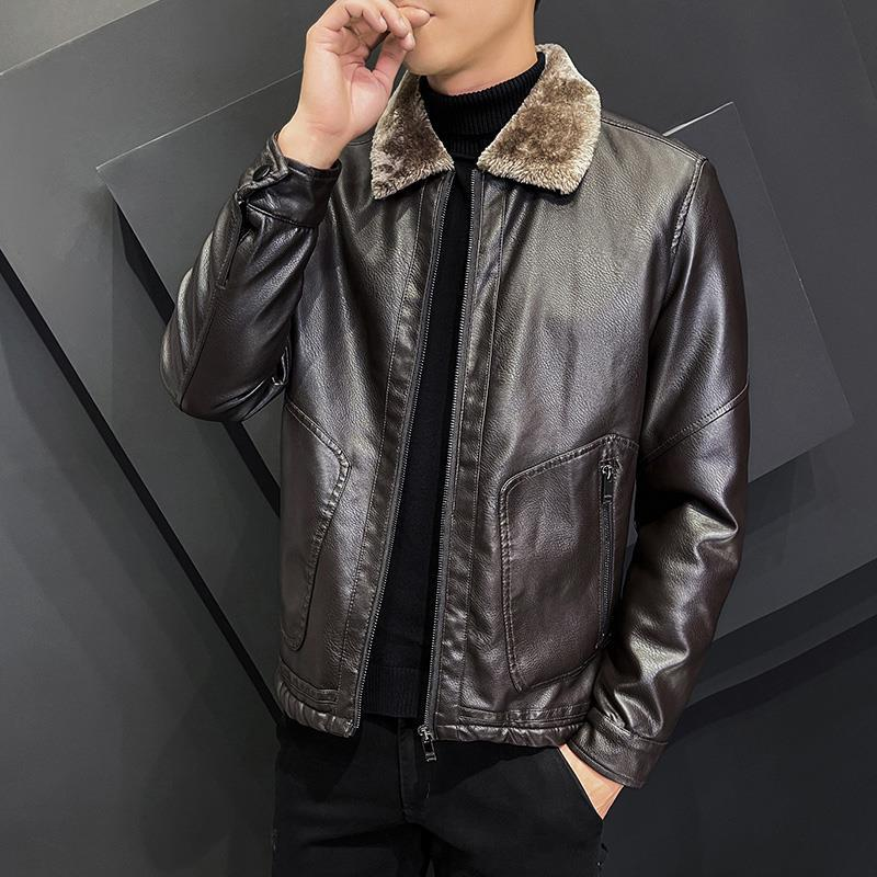Giacca in pelle da uomo più giacca in velluto spesso autunno e inverno giacca in pelle giacca in pelle casual elegante e versatile con risvolto_voghion.com