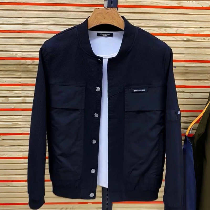 Herrenbekleidung Baseballkragen Jeansjacke Anzug Herrenmode Lockerer Freizeitsport Zweiteiliger Anzug_voghion.com