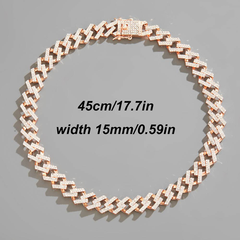 Dubbelrad diamant kubansk kedja tjock 15 mm halsband hiphop diamant Miami nyckelbenskedja_voghion.com
