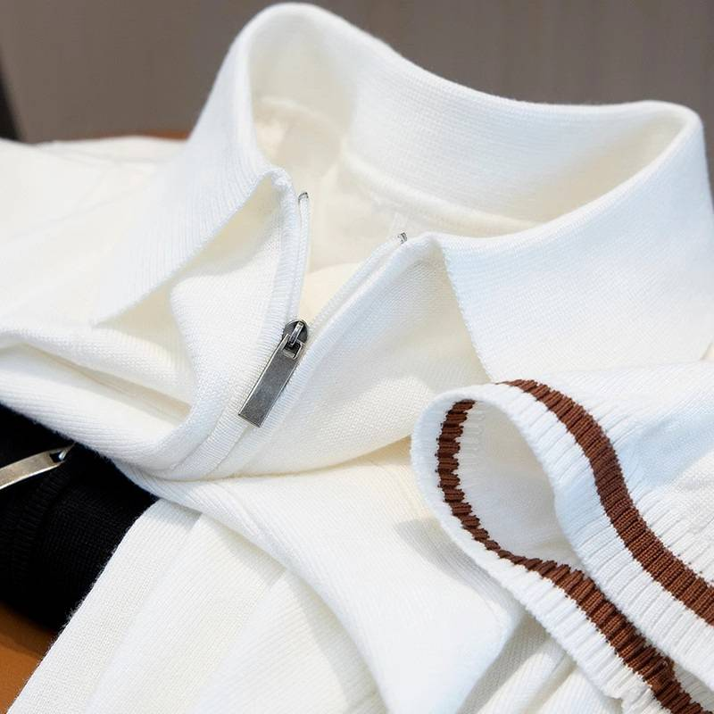 Herrenbekleidung Revers Kurzarm Poloshirt Sommer All Match Strickoberteil mit halbem Reißverschluss_voghion.com