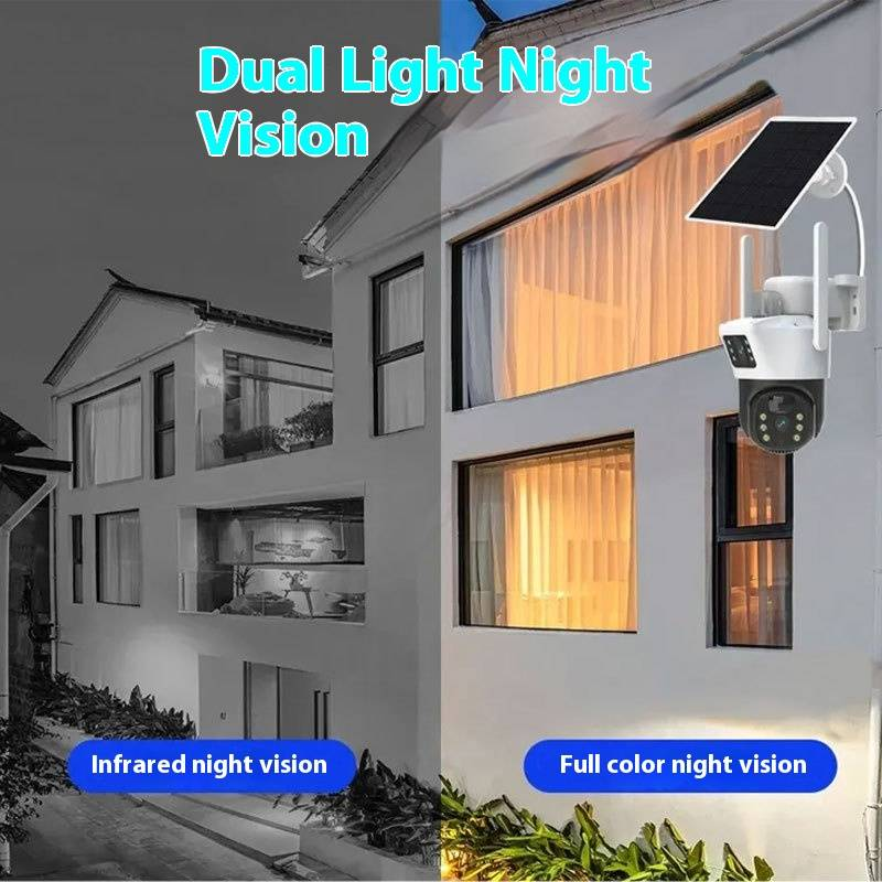 V380 Dual-Lens Solar Security Camera - Wireless Outdoor Surveillance With Phone Remote Access, Low Power Consumption_voghion.com