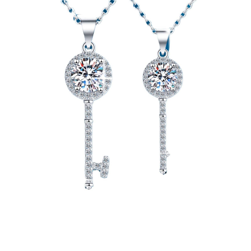 Women's Jewelry S925 Sterling Silver Key Moissanite Necklace One Carat Two Carats Luxury Design_voghion.com