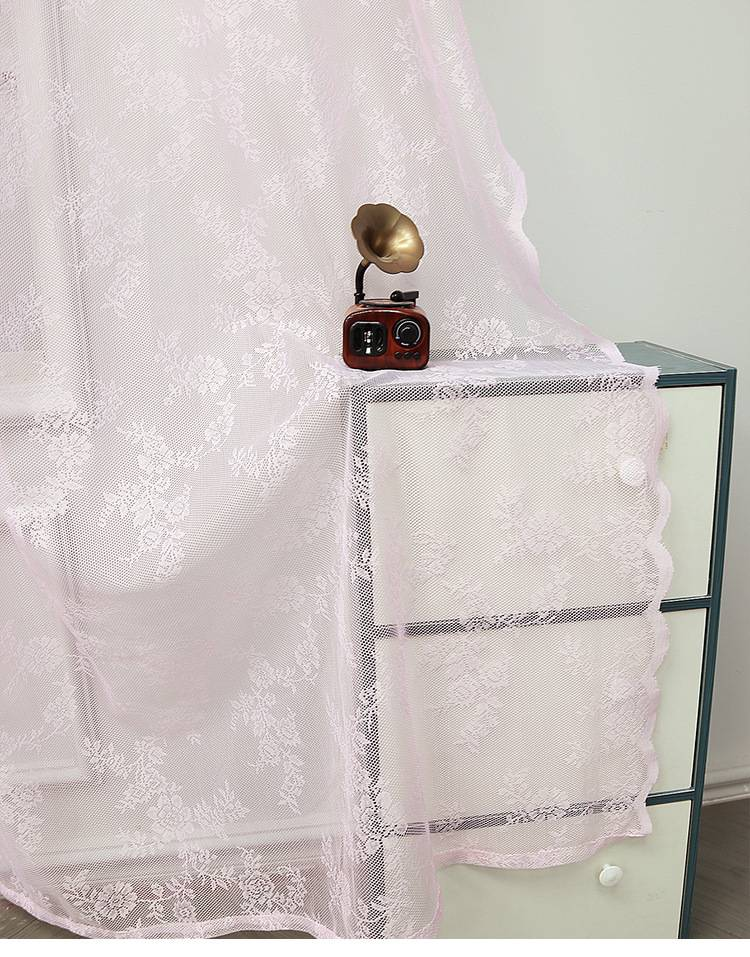 Wave Lace Sheer Curtains 80% Polyester - White/Pink Voile Drapes For Living Room Bathroom Light Filtering Privacy, Rod Pocket Ready To Hang_voghion.com