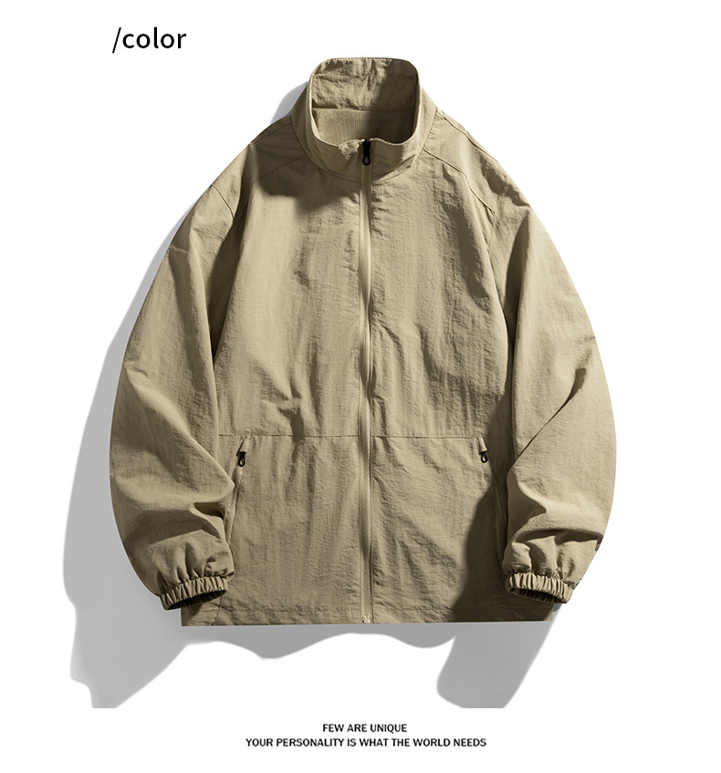 Men's Lightweight Casual Jacket - Waterproof Windbreaker With Multiple Pockets For Outdoor Sports & Daily Wear (Black, Khaki, Army Green)_voghion.com
