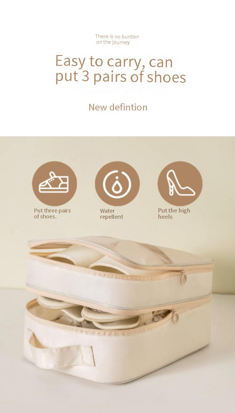 Heavy-Duty Twill Travel Shoe Bag – Foldable Double-Layer Storage For Sneakers & Flats (Washable, Breathable Mesh, Modern Minimalist Style)_voghion.com