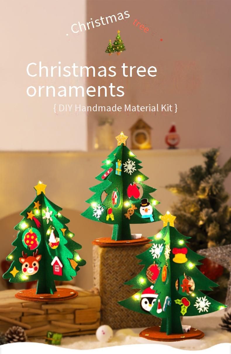 Christmas Mini Tree Decorations With Lights DIY Holiday Craft Kit For Kids Small Festive (24cm Random Styles: Santa Penguin Reindeer Snowman)_voghion.com