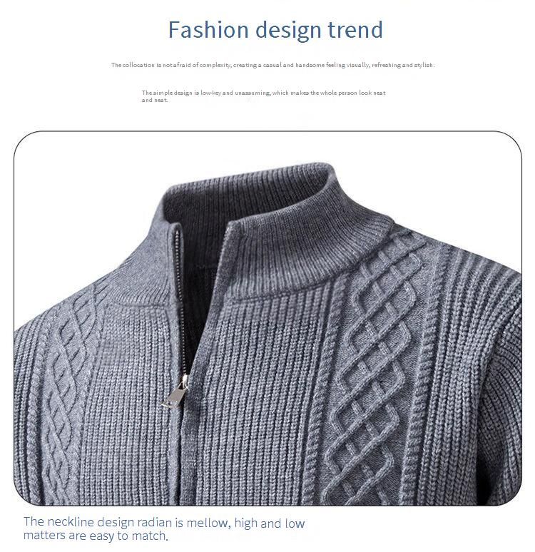 Men's Chunky Knit Cardigan Sweater With Half-Turtle Neck, Casual Open Front Coat For Autumn Winter, Fashionable Loose Fit Cable Knit Pullover_voghion.com