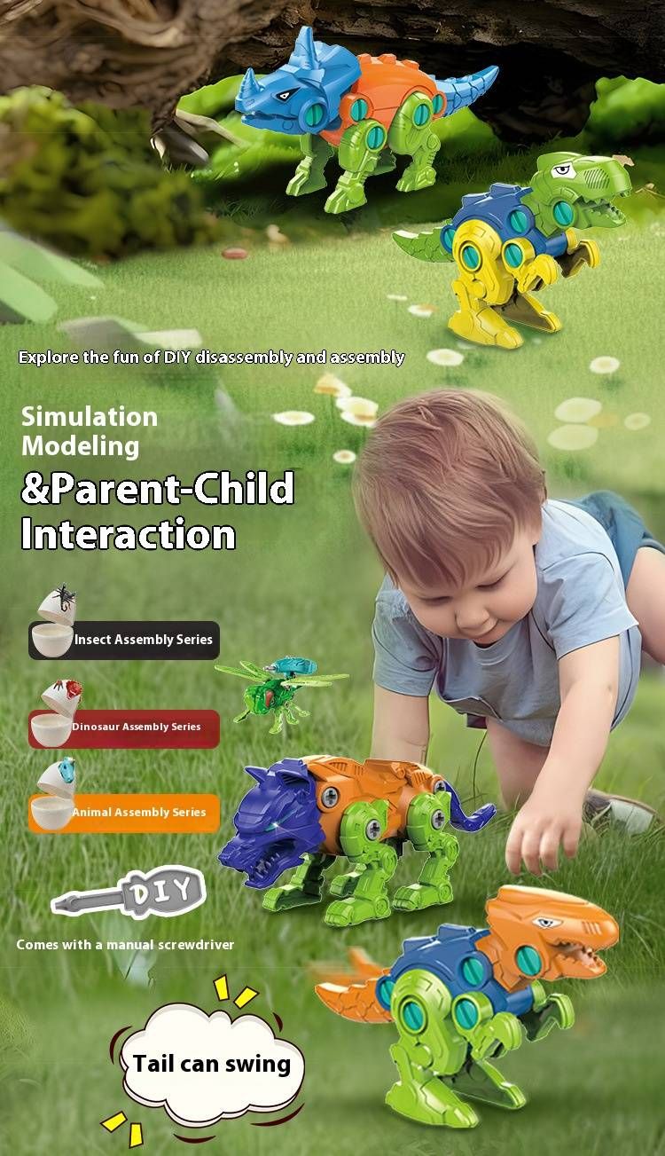 5-in-1 DIY Dinosaur Egg Toy Set – Screw-Together Transformable Robot, Animals & Insects – STEM Building Kit For Kids Ages 3-6_voghion.com