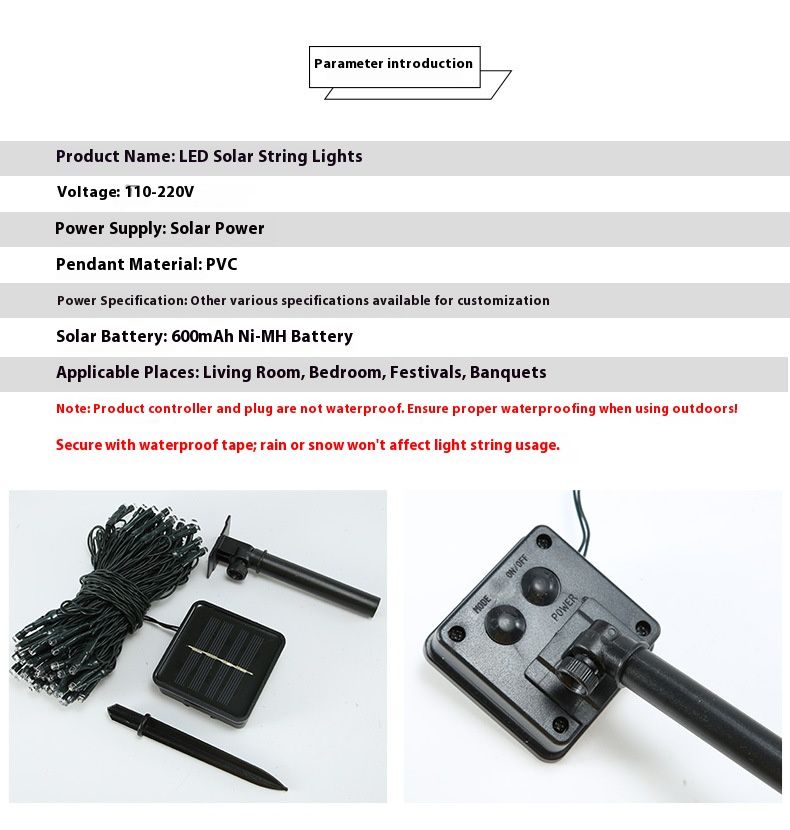 Solar LED String Lights - 8 Modes, Waterproof (Warm White/Cool White/Multicolor) For Garden, Patio, Christmas, Wedding_voghion.com