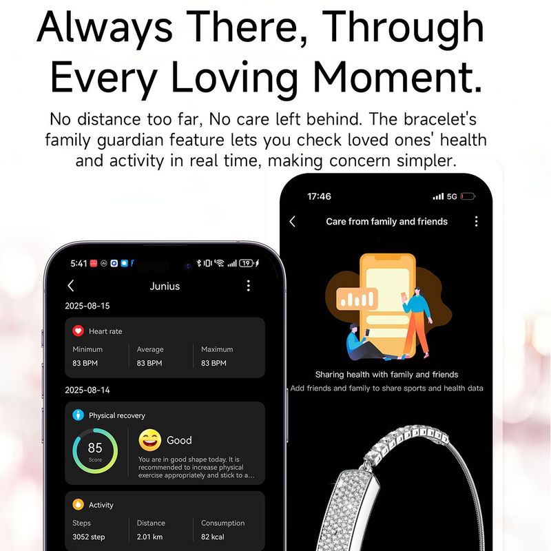 Elegantes Smart-Armband für Damen – Herzfrequenzmessung, Blutsauerstoffmessung, Schlafüberwachung, stilvolles Schmuckgeschenk_voghion.com