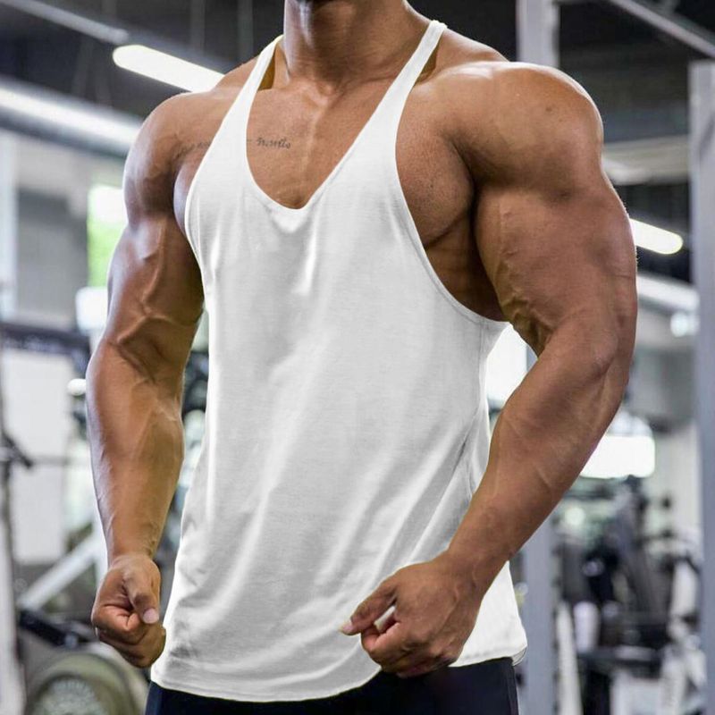 Men's Summer Sports, Leisure, Fitness, Running, Cotton with Thin Ribbon Solid Color Tank Top for Men_voghion.com