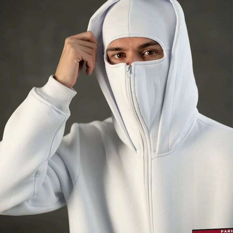 Herrenbekleidung Trendy Paris Letter Print Kapuzenpullover - Y2K Streetwear Unisex Pullover mit Reißverschluss, Oversized Fit für Freizeitkleidung (Schwarz/Weiß)_voghion.com