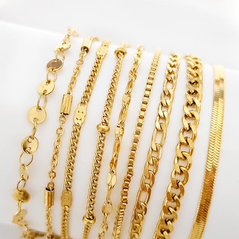 Bohemian Minimalist Women's Gold Layered Titanium Steel Set Multi-layer Simple Cuban Chain Bracelet_voghion.com