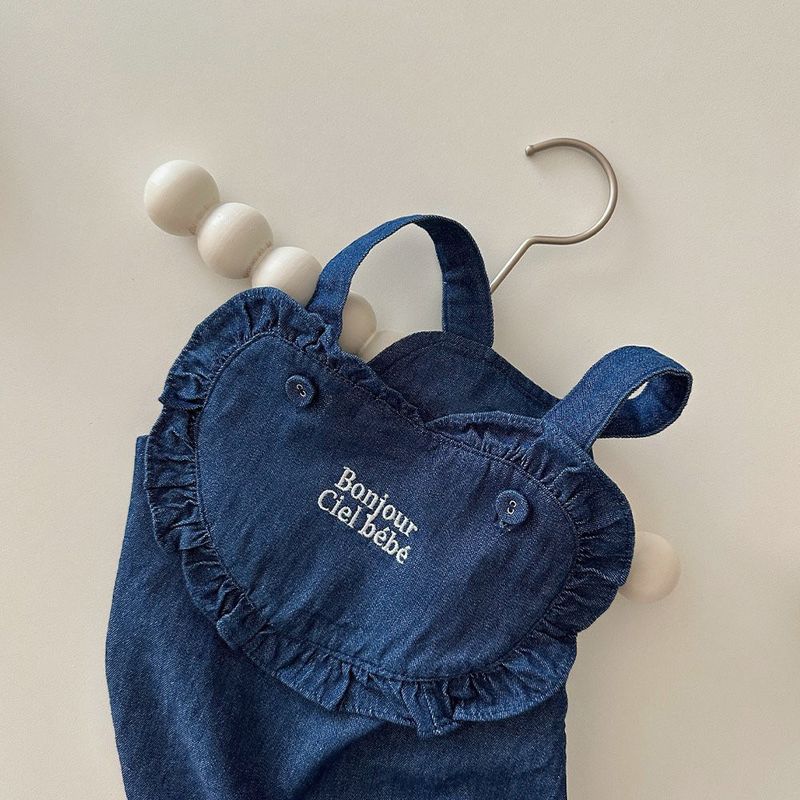 Pasgeboren baby romper van katoen met borduurwerk en denim - mouwloos, verstelbare bandjes, unisex baby jumpsuit voor de lente en zomer_voghion.com