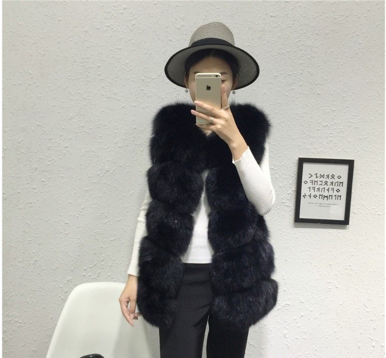 Damenmode-Imitat-Fuchshaarweste, Spleiß-Schlankheitsweste_voghion.com