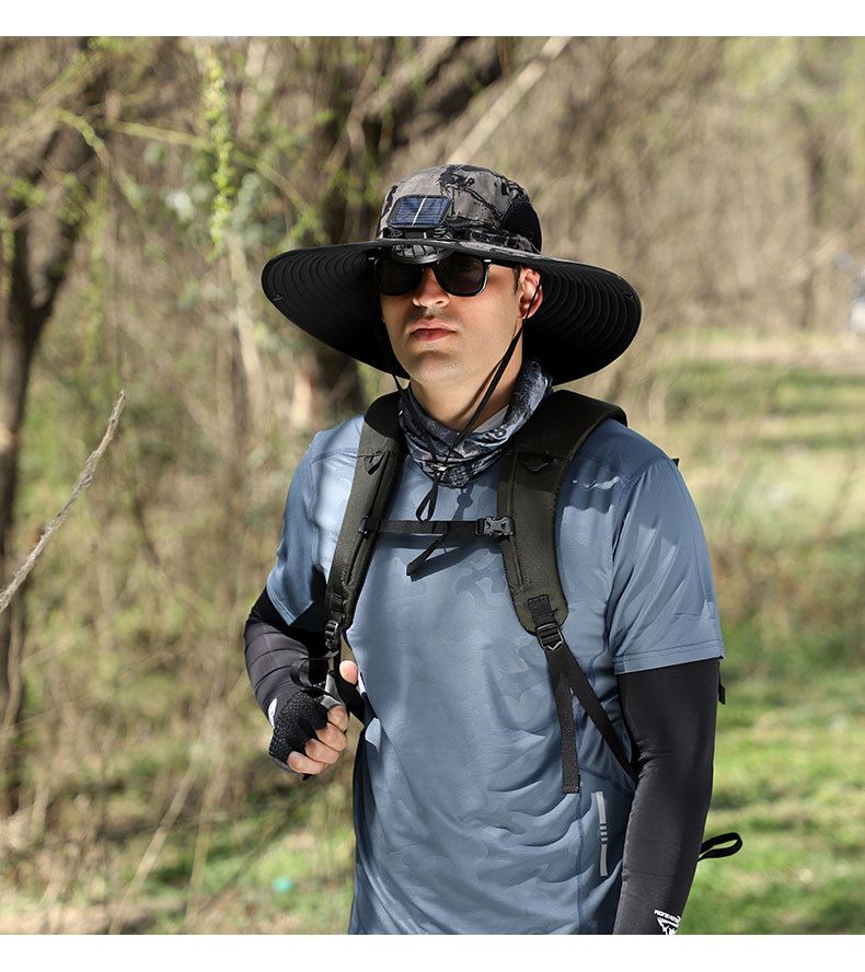 Solar-Powered Cooling Hat With Detachable Fan & Wide Brim - UPF50+ Sun Protection For Fishing/Hiking_voghion.com