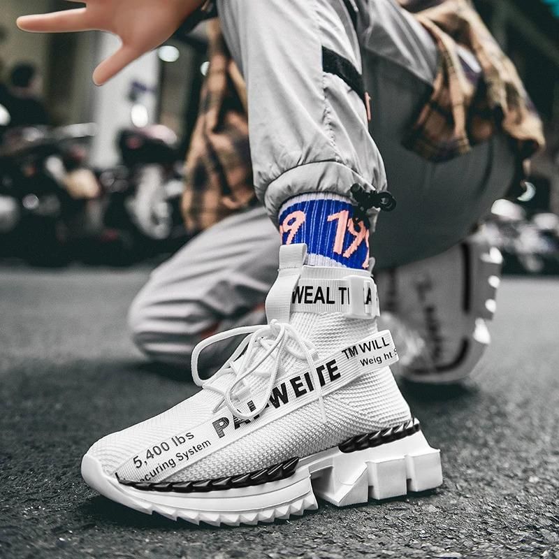 Sneakers da uomo casual alla moda, traspiranti, leggere, alte, con design a calzino, bianche, da uomo_voghion.com
