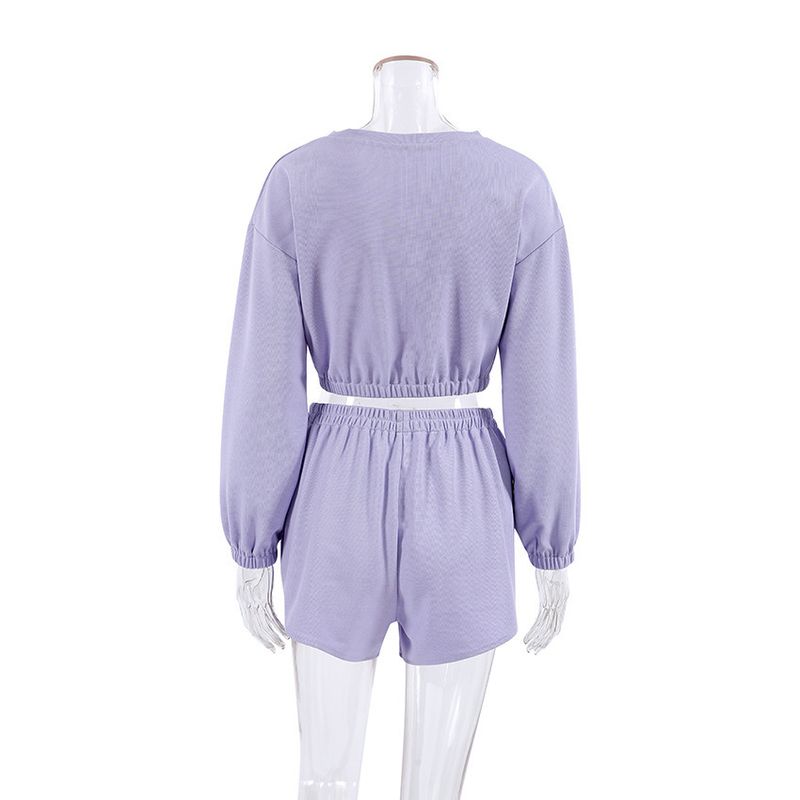2025 Herbst Damen Neue Mode Bequeme Langarm Shorts Pyjama Zweiteiliges Set Homewear_voghion.com