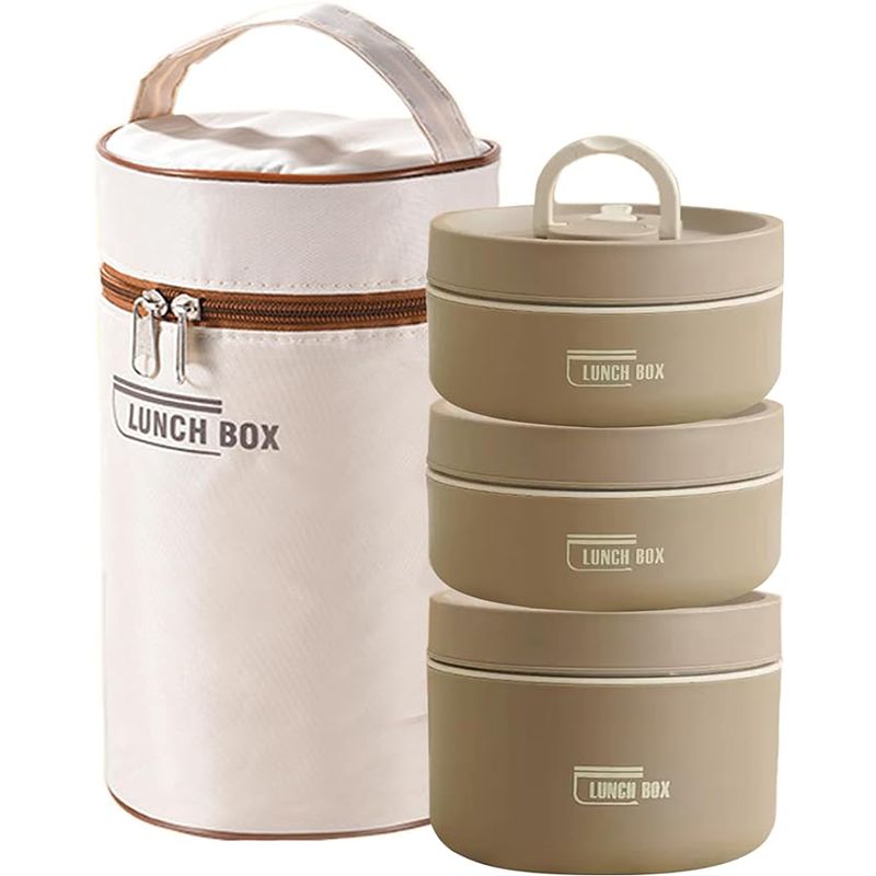 Tragbares, isoliertes Lunchcontainer-Set mit thermischer Lunchbox, 3-teilig, stapelbarer Lunchcontainer für Kinder_voghion.com