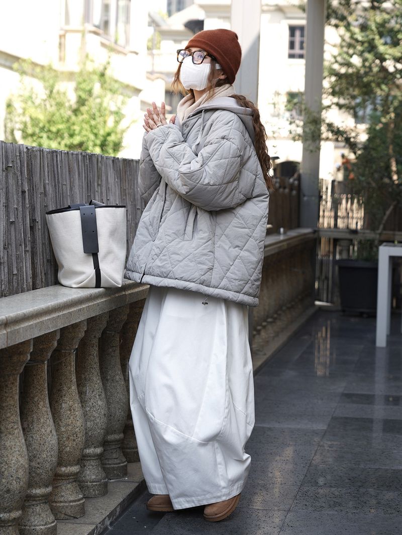 Giacca corta monopetto con cappuccio e motivo a rombi, stile Louvre, per ragazza, invernale, nuova, giapponese, morbida e ampia_voghion.com