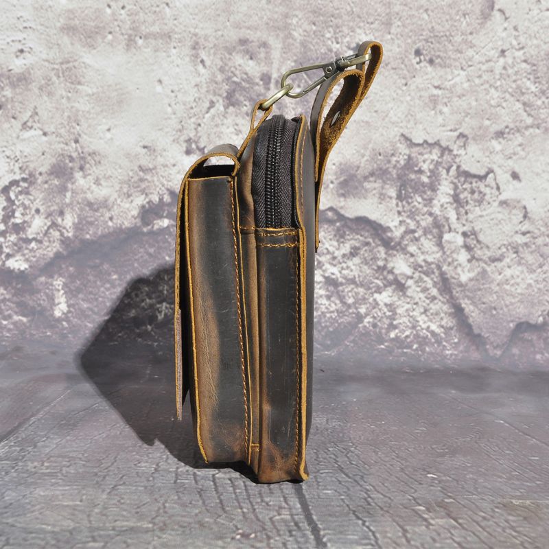 Head layer Crazy Horse Leather Cowhide Men's Trendy Cool Phone Camera Outdoor 6-inch Small Waist Bag with Hook 1609_voghion.com