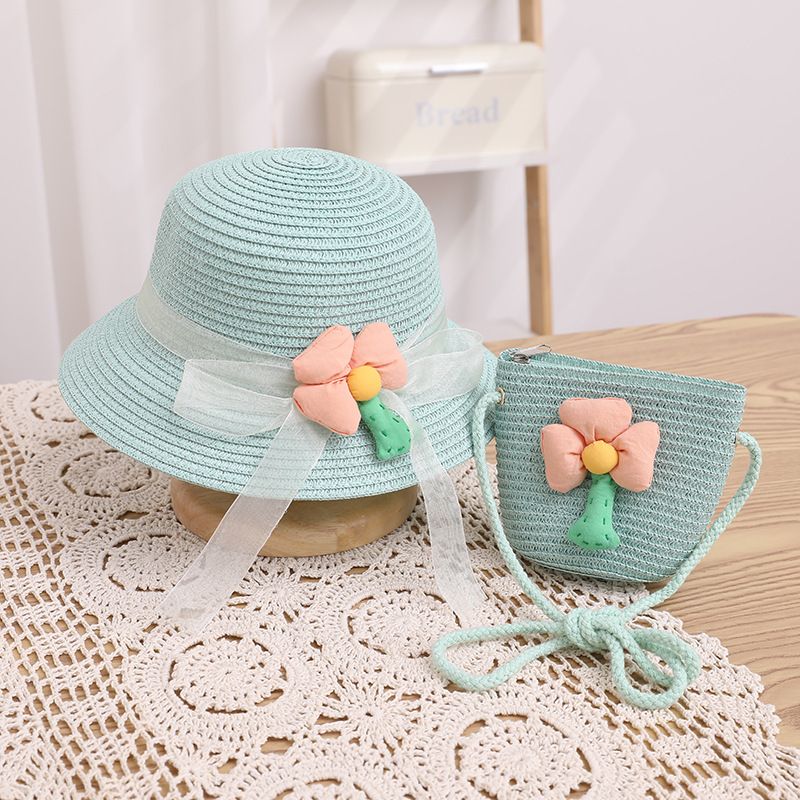 Set di borse di paglia estive per bambine con protezione solare per bambini, dolce e carina bambina, cappello parasole a tesa larga, cappello alla moda_voghion.com