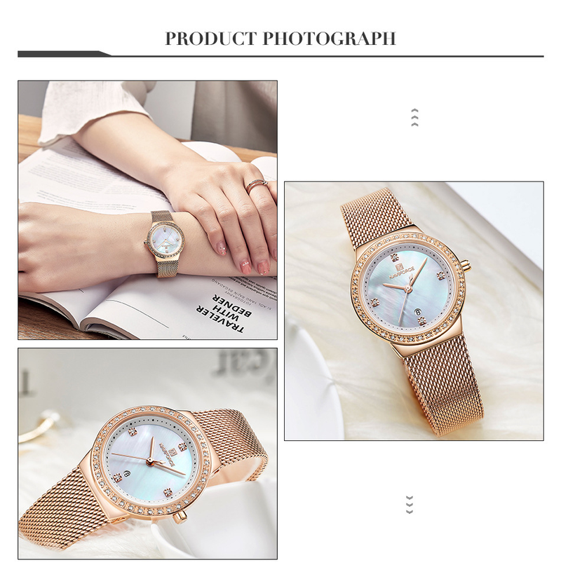 NAVIFORCE/Lingxiang New 5005 Mesh Belt Calendar Women's Waterproof Quartz Fashion Watch_voghion.com