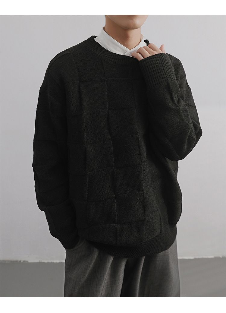 Herrenbekleidung Design Minimalistischer Pullover Trendy Herren Lazy Style Tofu Block Textur Strickpullover Pullover Herbst und Winter_voghion.com