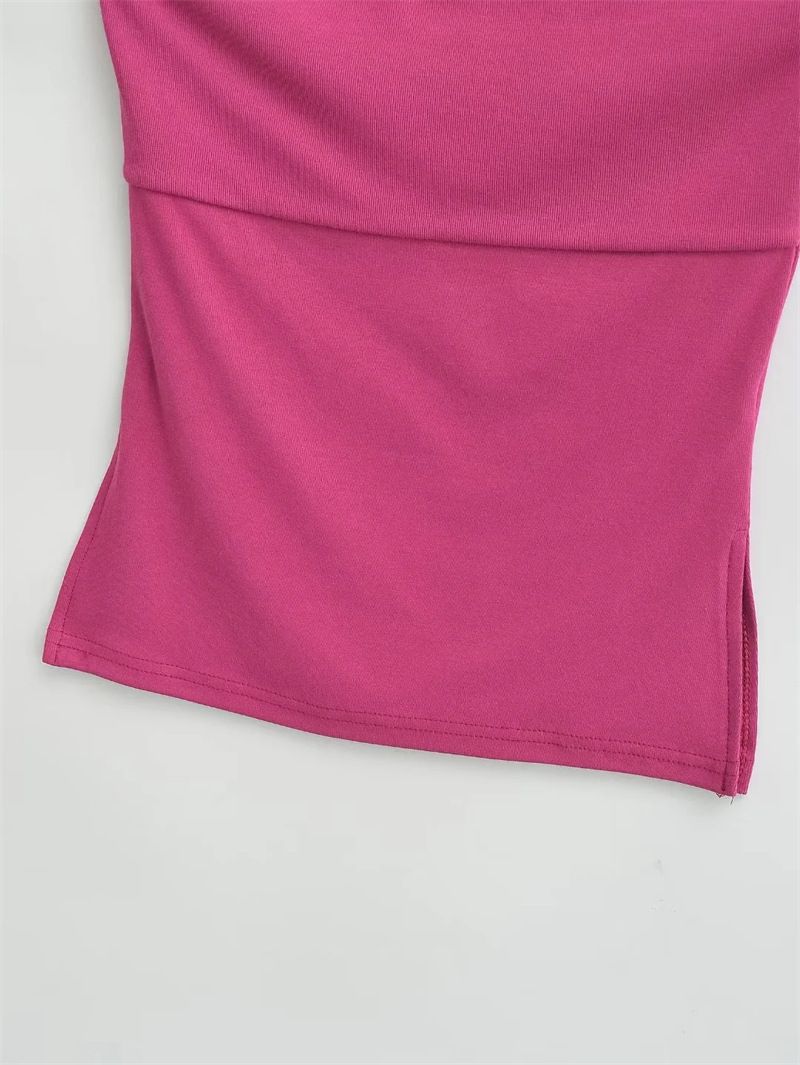 Top de doble abertura con dobladillo 24 HGZ para mujer, color liso, sin tirantes, corte ajustado._voghion.com