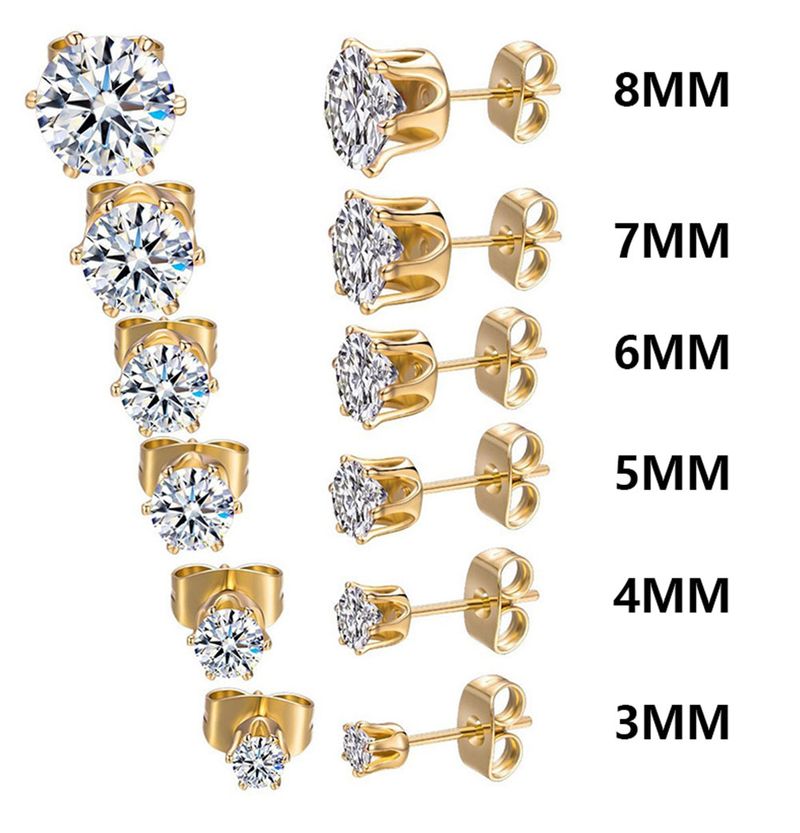 Nelkenohrringe für Herren, Edelstahlschmuck mit Kristallen für Herren und Damen, 3/4/5/6/7/8 mm_voghion.com